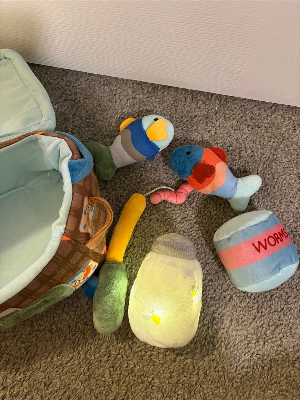 Mudpie Plush 'My First Fishing Set' Toy Bag - Light Blue & Brown